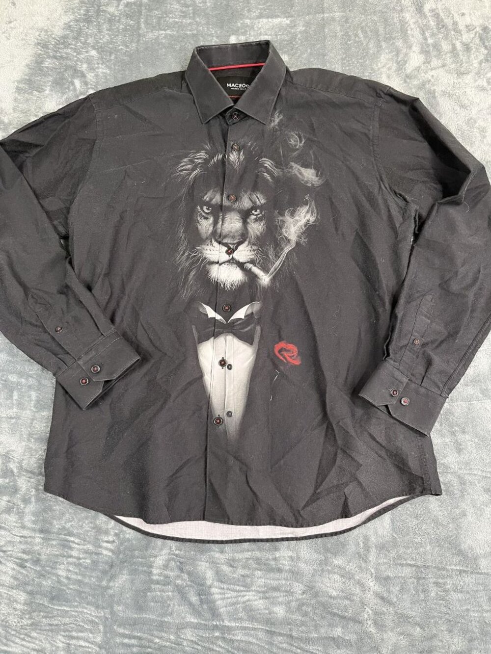 Maceoo Mens 5XL Black Lion Graphic Button-Down Shirt Long Sleeve
